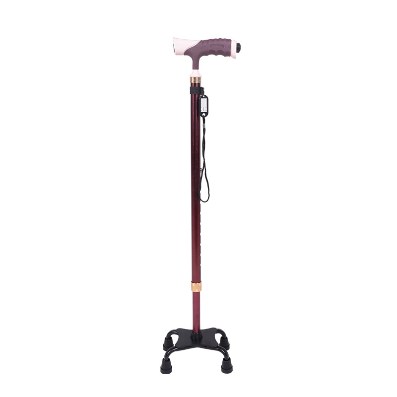 Wine red illuminated four legged elderly walking stick high stability anti-slip at night-LRGZ016
