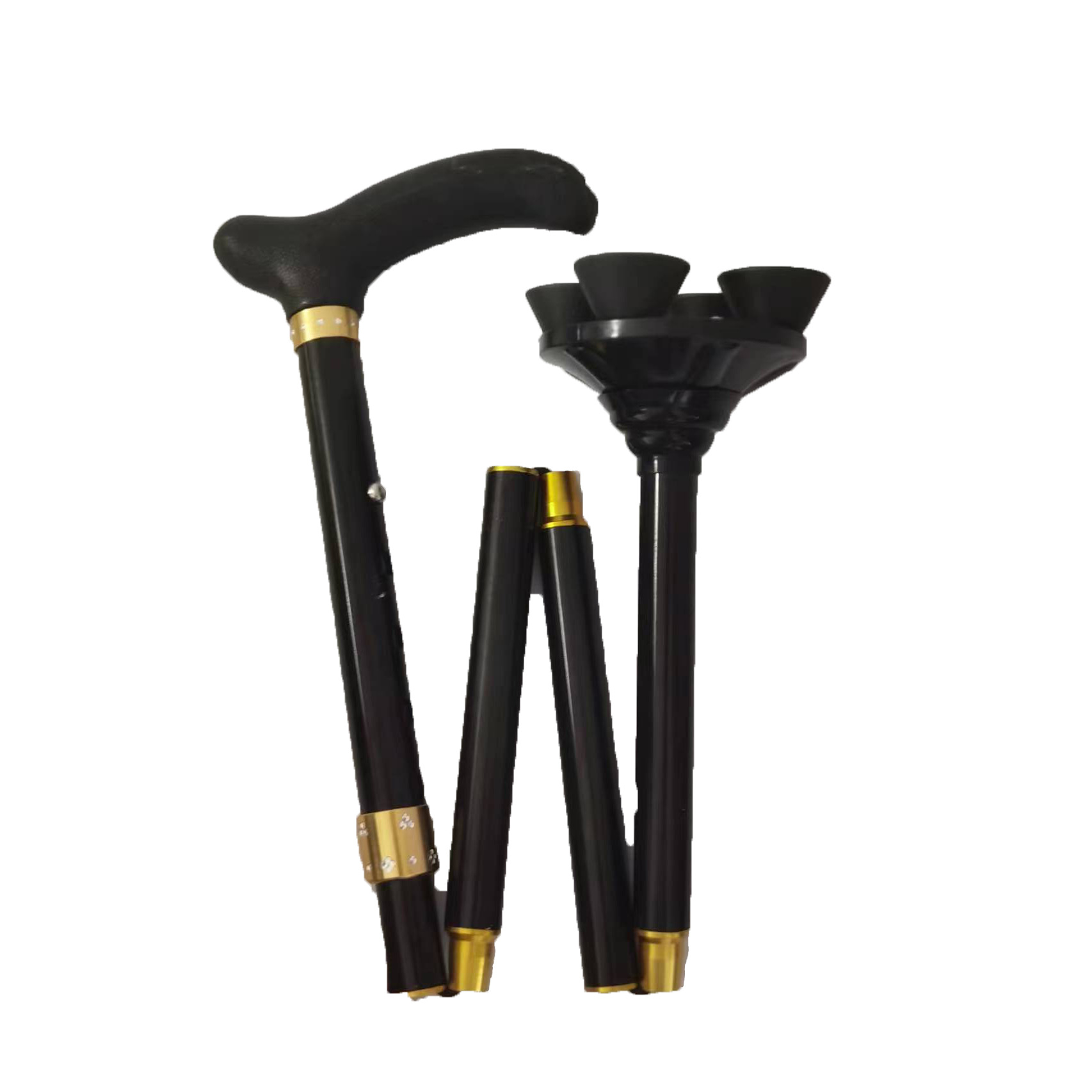 Foldable stainless steel elderly walking stick with ergonomic grip and adjustable height -LRGZ018